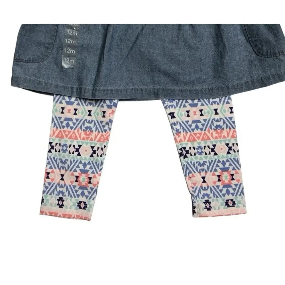 Carters Baby Girls Outfit Chambray Long Sleeve Denim Shirt Aztec‎ Leggings 12 M